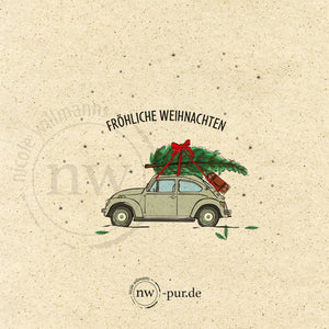 Postkarte "Fröhliche Weihnachten" VW-Käfer