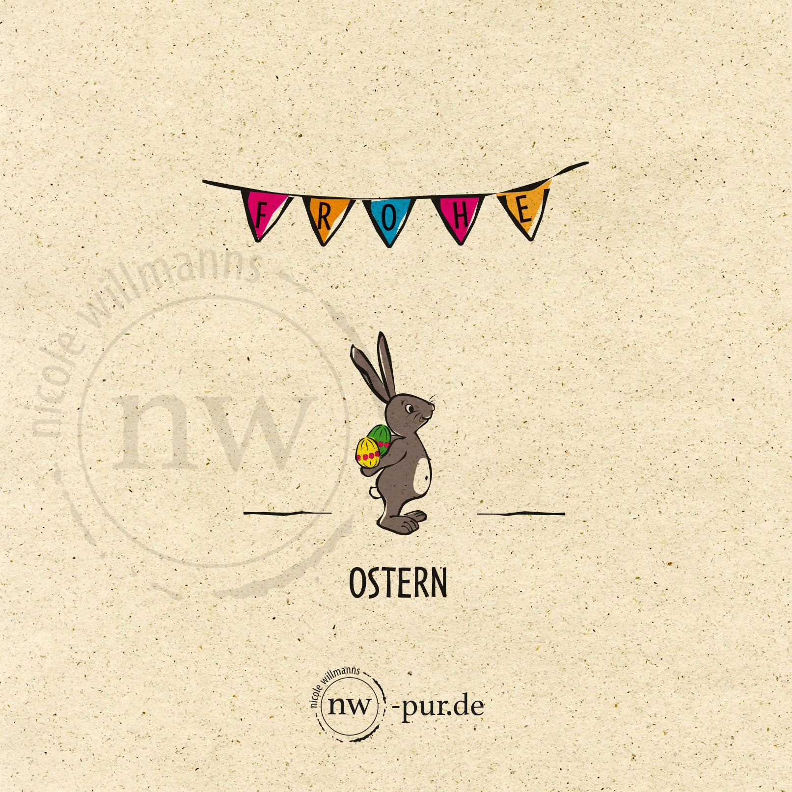 Postkarte "Frohe Ostern", Hase mit Osterei