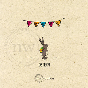 Postkarte "Frohe Ostern", Hase mit Osterei