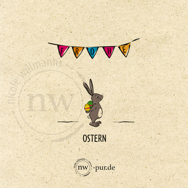 Postkarte "Frohe Ostern", Hase mit Osterei
