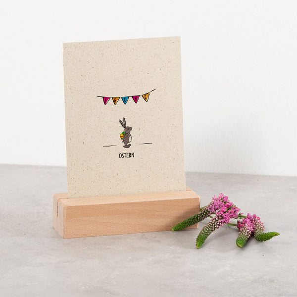 Postkarte "Frohe Ostern", Hase mit Osterei