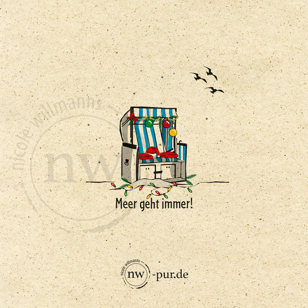 Postkarte "Meer geht immer" Weihnachtsstrandkorb