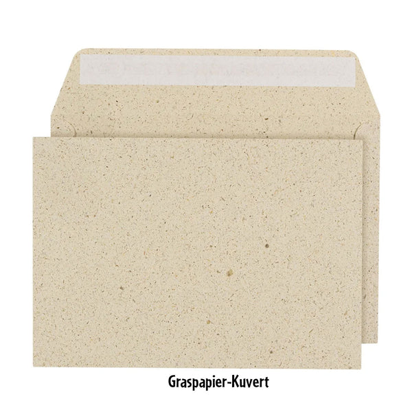 Graspapier-Briefkuverts, DIN C6, mit Haftklebestreifen, ohne Fenster